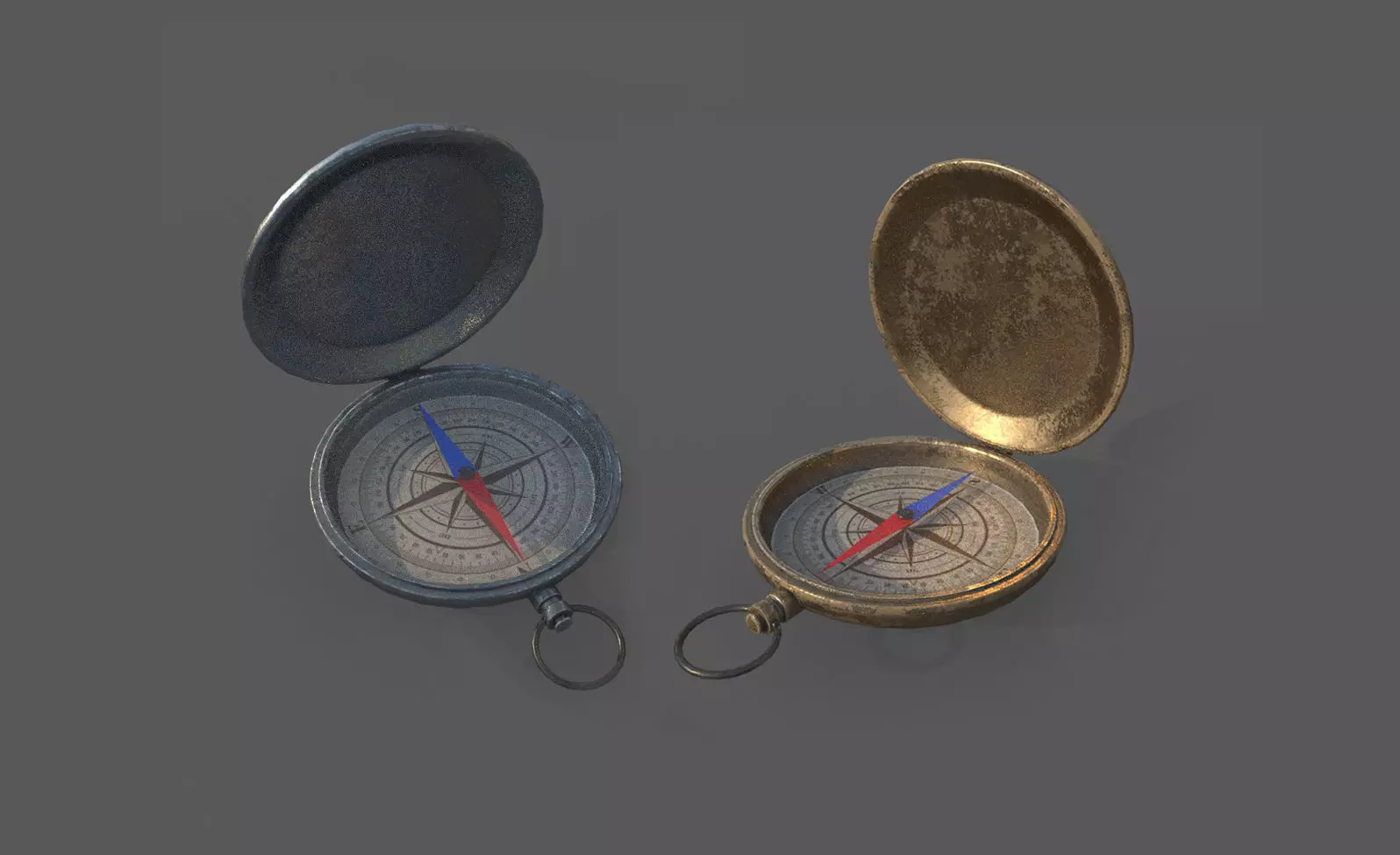 Compas Bronze and Silver metal Low-poly 3D model_0
