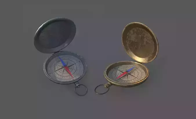 Compas Bronze and Silver metal Low-poly 3D model