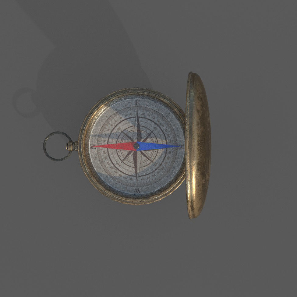 Compas Bronze and Silver metal Low-poly 3D model_7