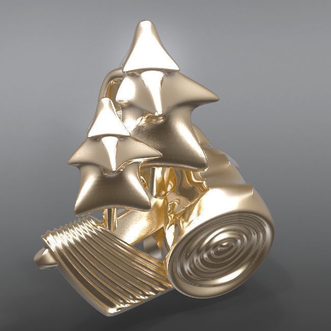 DeepForest silver ring with trees 3D print model_5