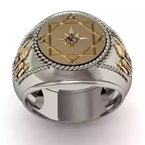 signet ring for men with a mosque 3D print model