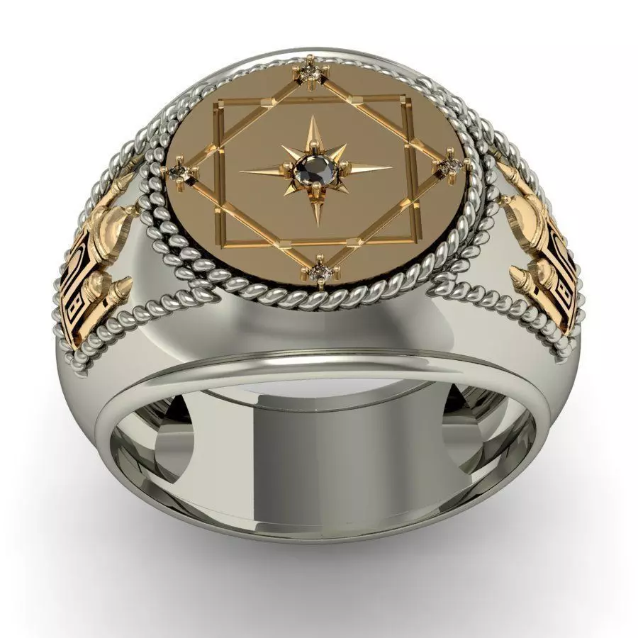 signet ring for men with a mosque 3D print model_0