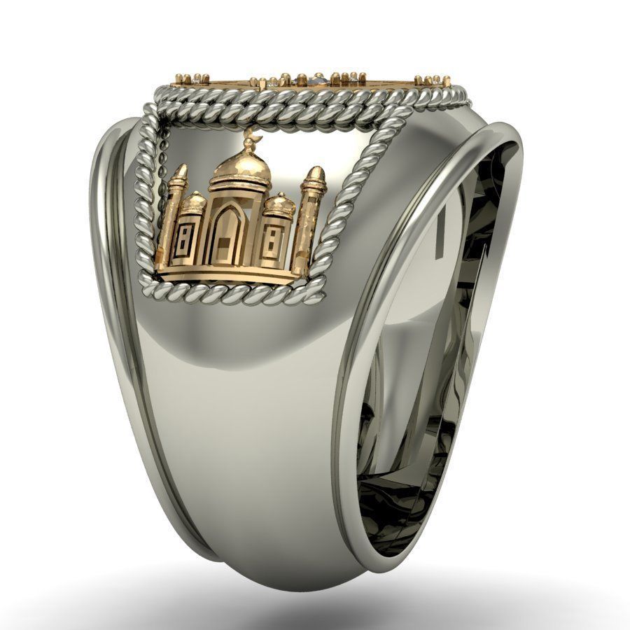signet ring for men with a mosque 3D print model_2