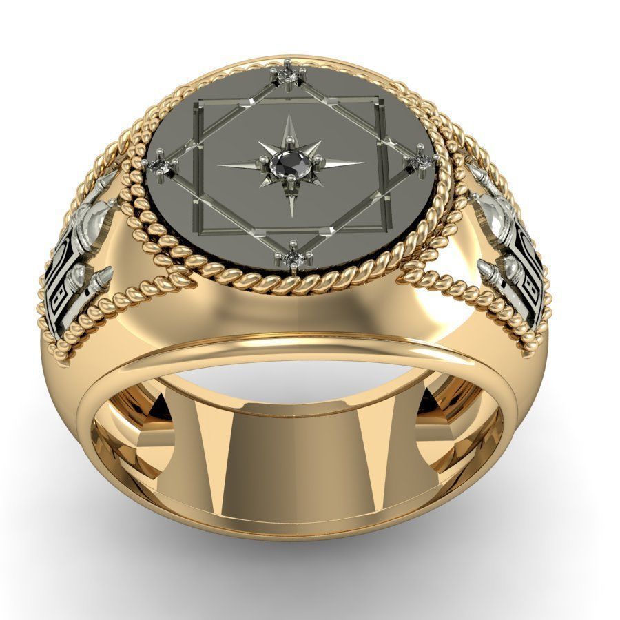 signet ring for men with a mosque 3D print model_3