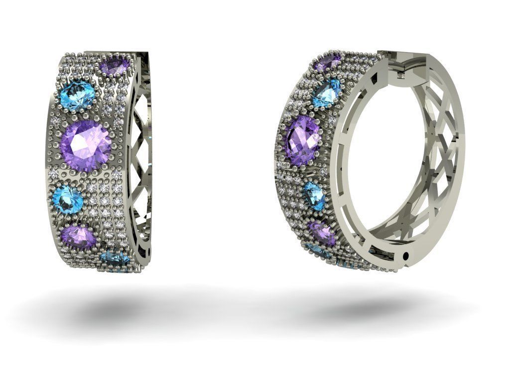 fashion earring with gems   3D print model_3