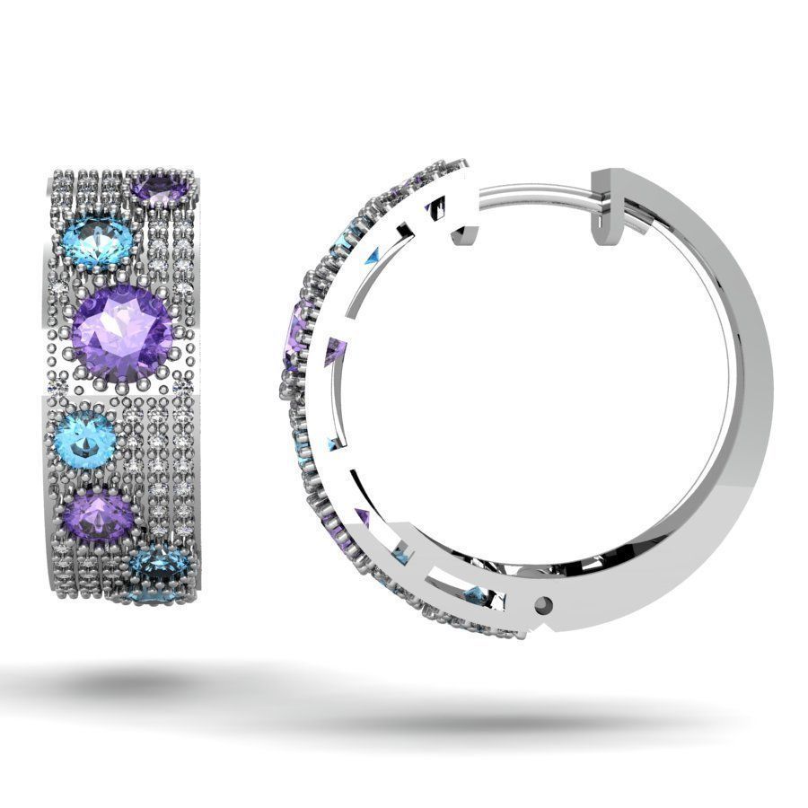 fashion earring with gems   3D print model_2