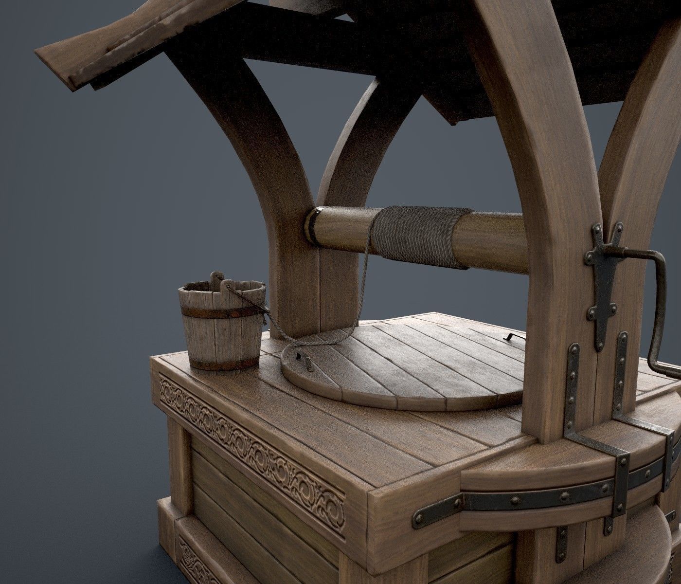 Well with Bucket Low-poly 3D model_4