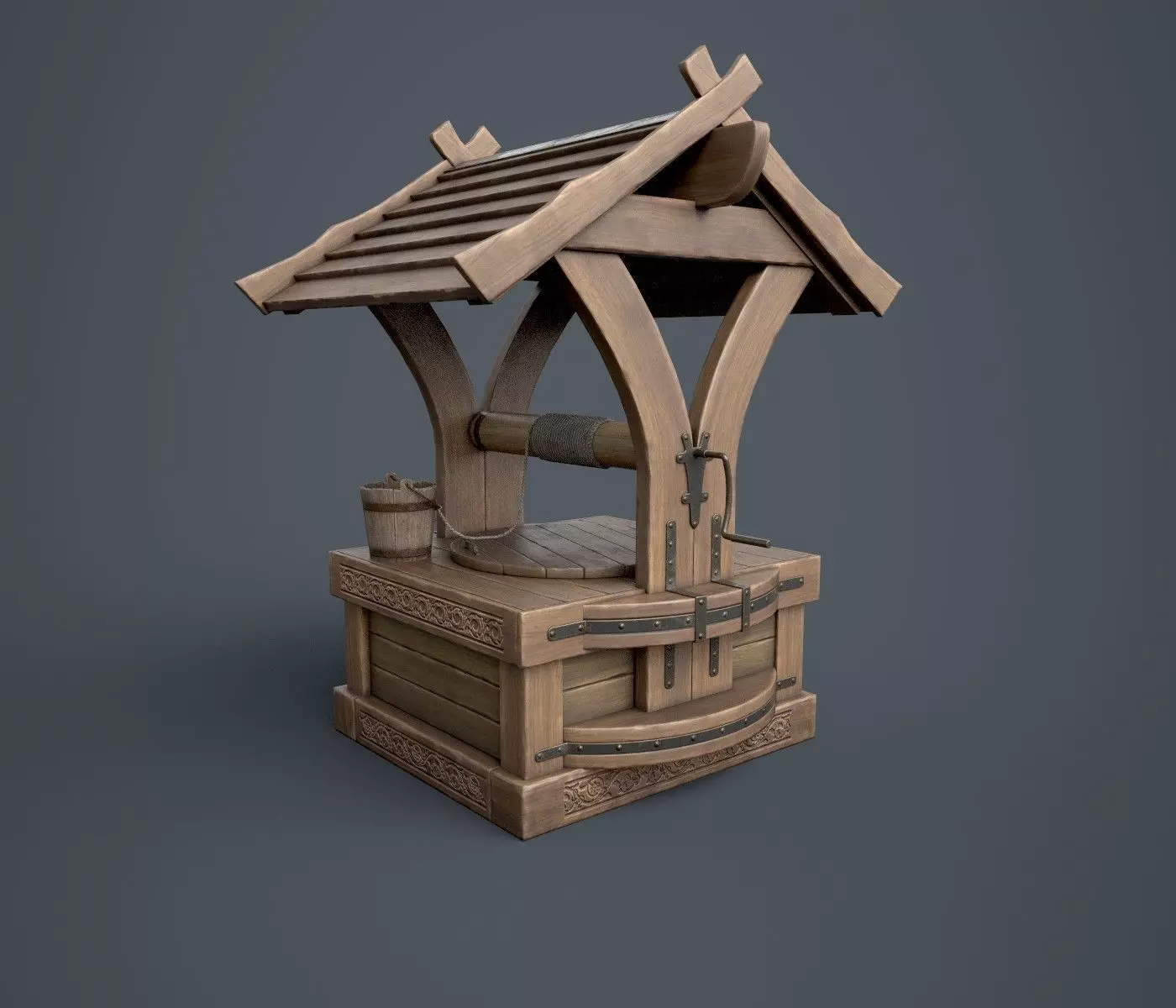 Well with Bucket Low-poly 3D model_0