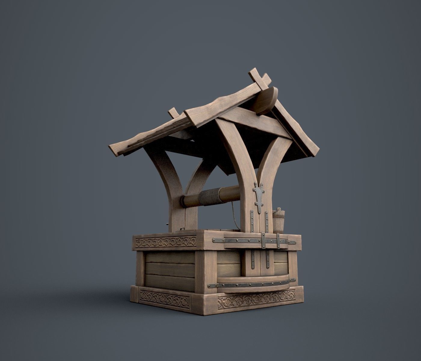 Well with Bucket Low-poly 3D model_3