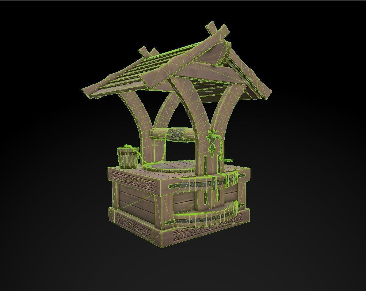 Well with Bucket Low-poly 3D model_12