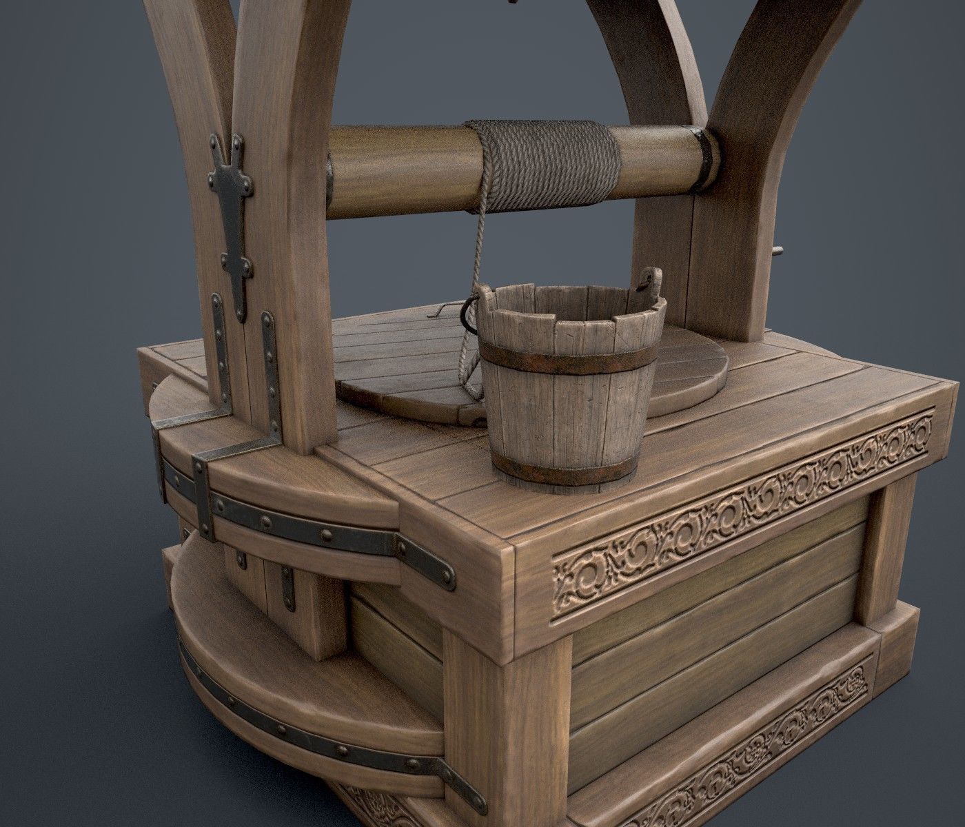 Well with Bucket Low-poly 3D model_5