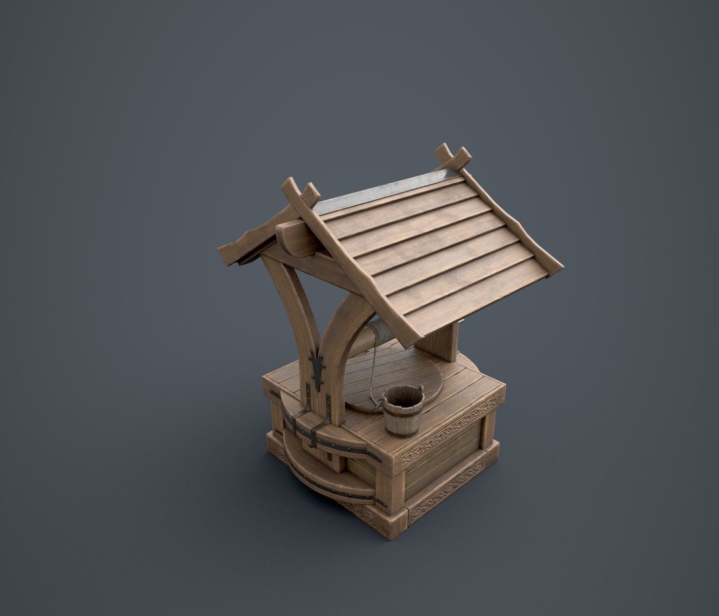 Well with Bucket Low-poly 3D model_2