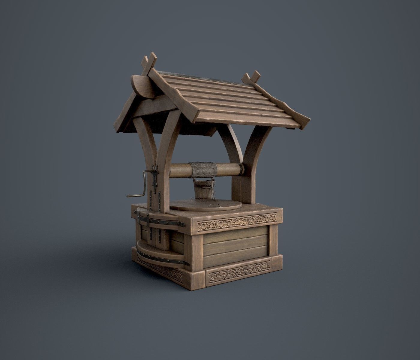 Well with Bucket Low-poly 3D model_1