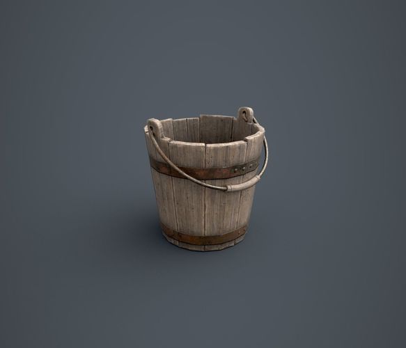 Bucket wooden Low-poly 3D model