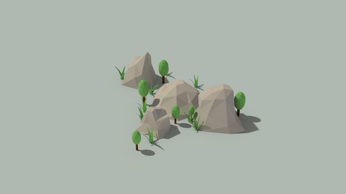 3D model Low Poly Rocks and Plants VR / AR / low-poly | CGTrader