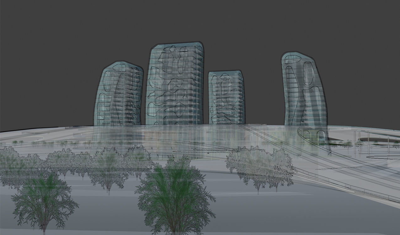 The Island futuristic building in middle of grassy field 3D model_1