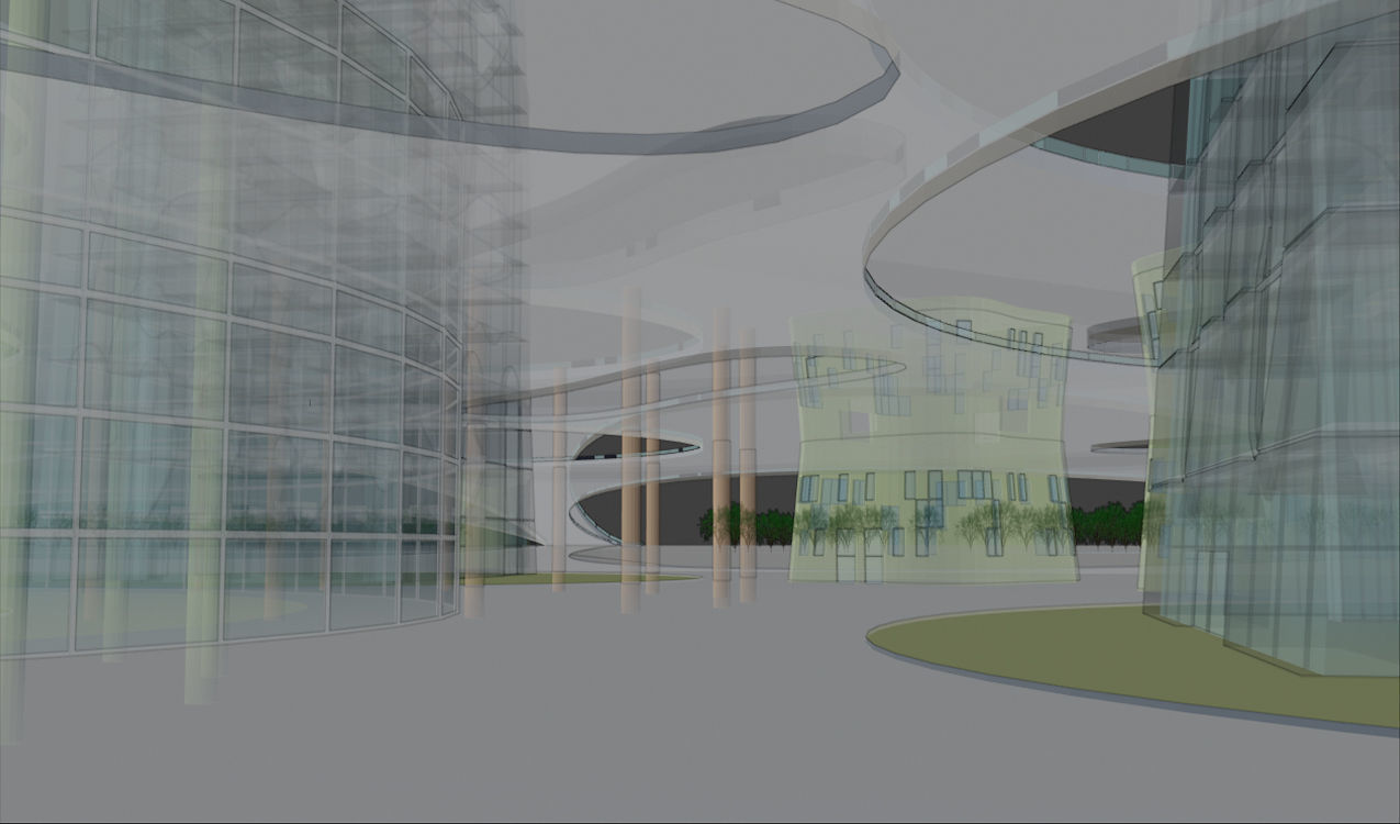 The Island futuristic building in middle of grassy field 3D model_7