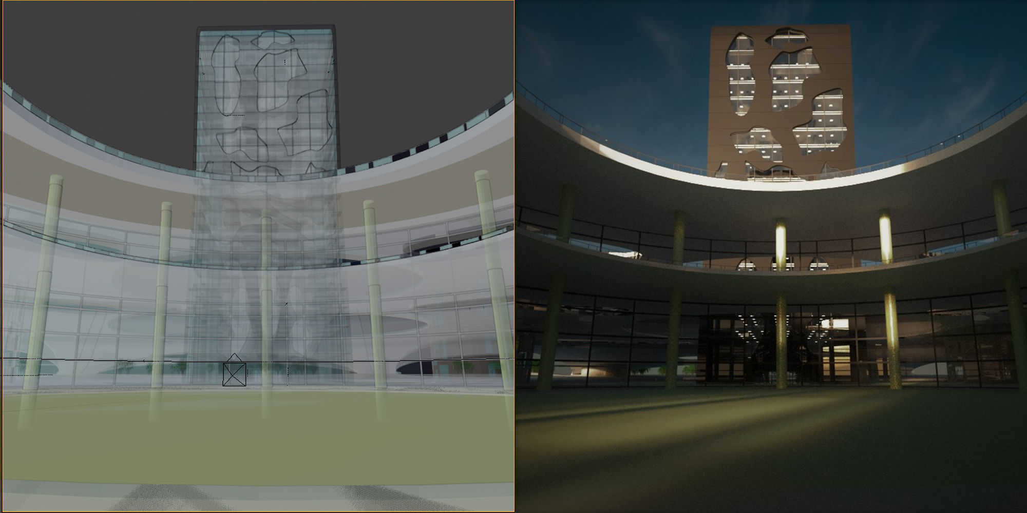 The Island futuristic building in middle of grassy field 3D model_9