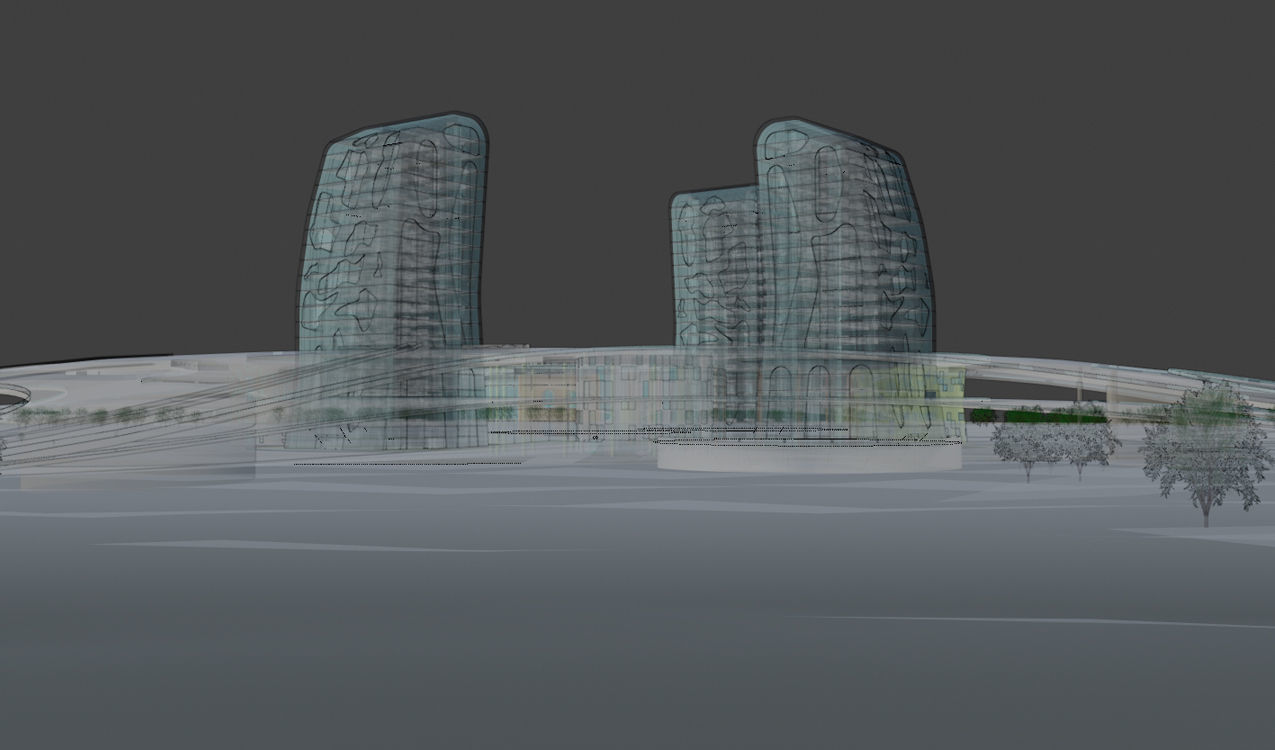 The Island futuristic building in middle of grassy field 3D model_3