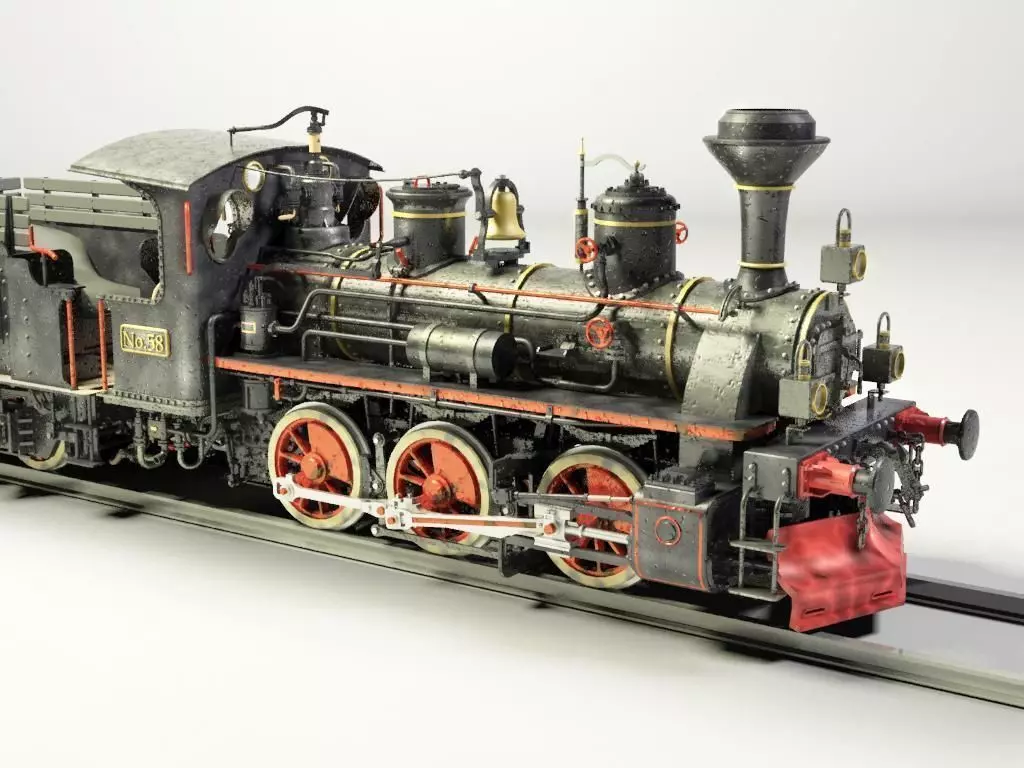 European Steam Locomotive Train Engine 3D model_0