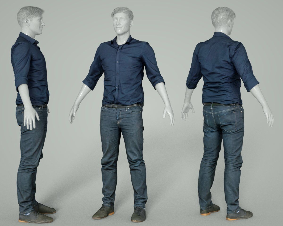 Male Casual Outfit 16 Shirt Pants Shoes Low-poly 3D model_6