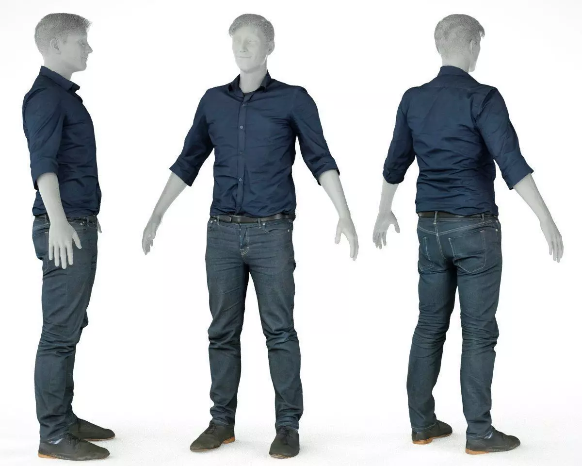 Male Casual Outfit 16 Shirt Pants Shoes Low-poly 3D model_0