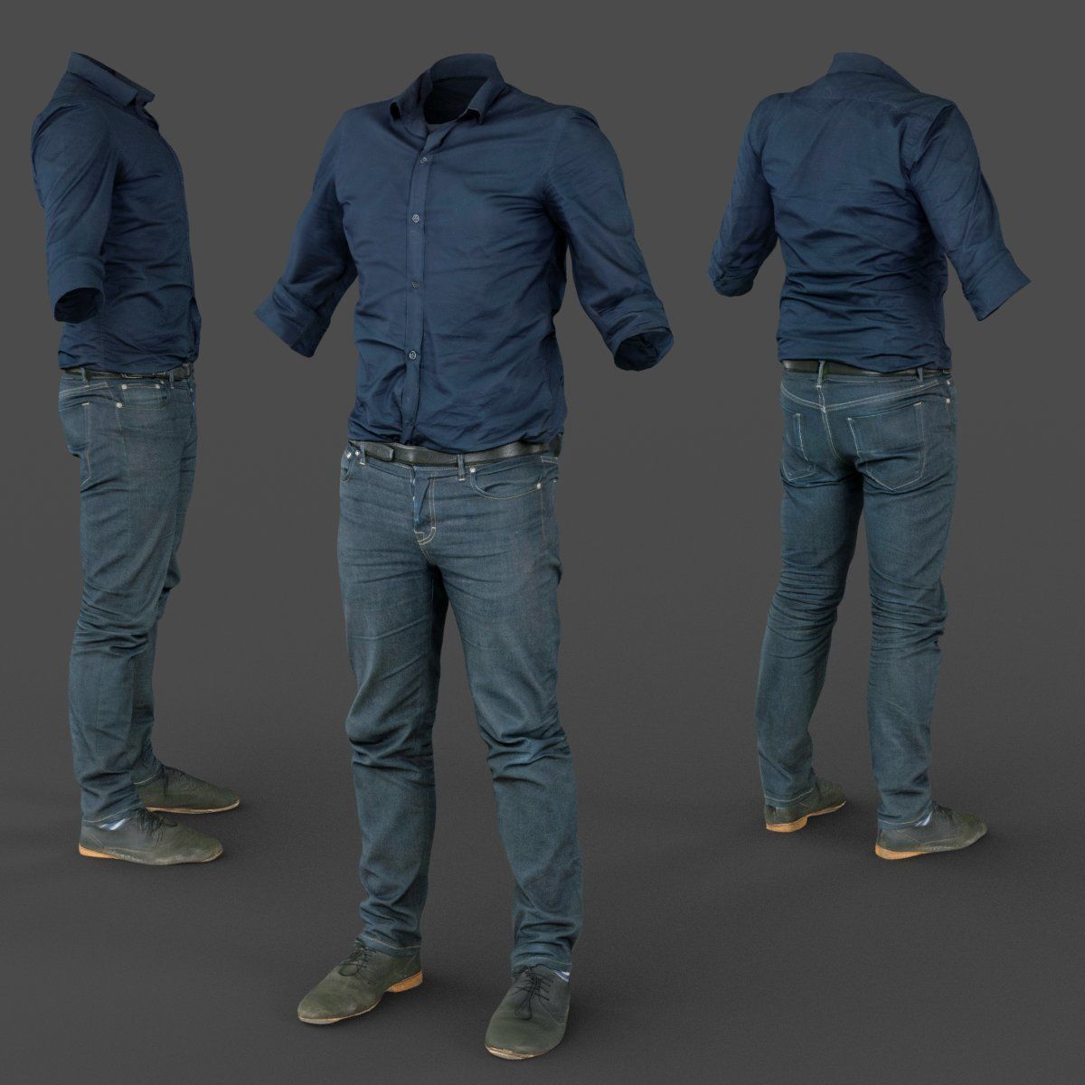 Male Casual Outfit 16 Shirt Pants Shoes Low-poly 3D model_2