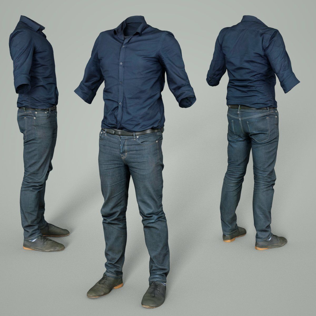 Male Casual Outfit 16 Shirt Pants Shoes Low-poly 3D model_7