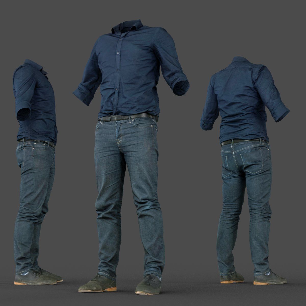 Male Casual Outfit 16 Shirt Pants Shoes Low-poly 3D model_8