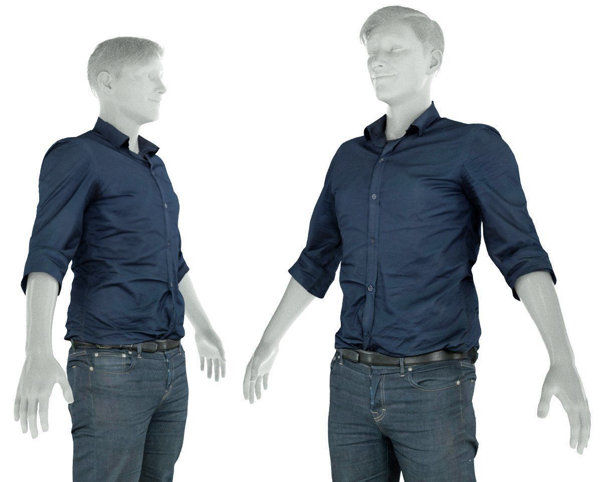 Male Casual Outfit 16 Shirt Pants Shoes Low-poly 3D model_3