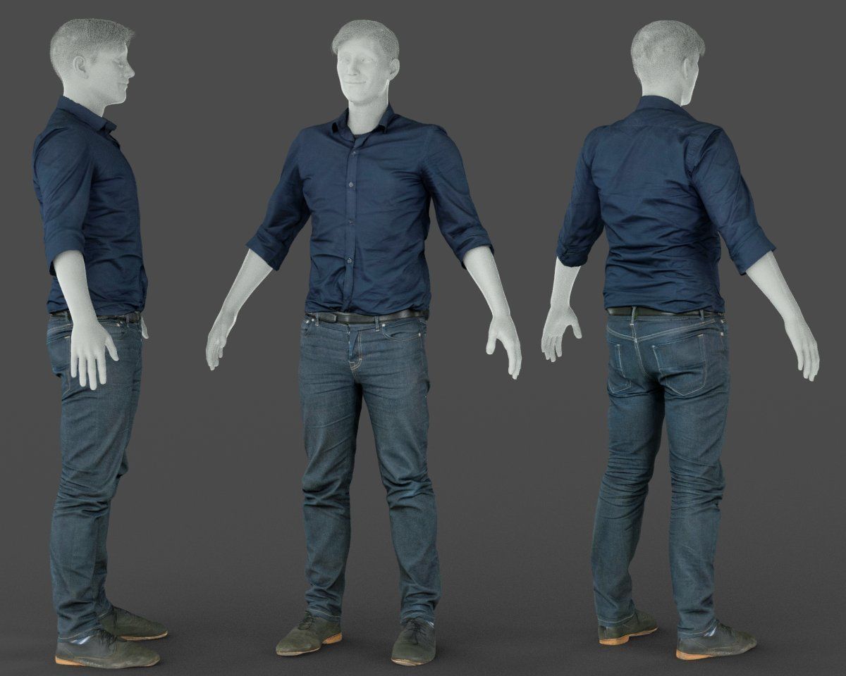 Male Casual Outfit 16 Shirt Pants Shoes Low-poly 3D model_5