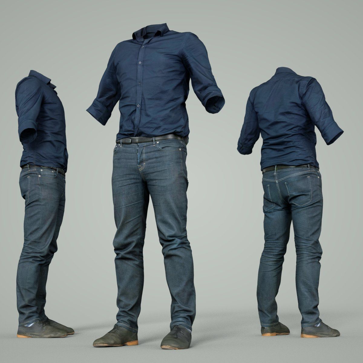 Male Casual Outfit 16 Shirt Pants Shoes Low-poly 3D model_4
