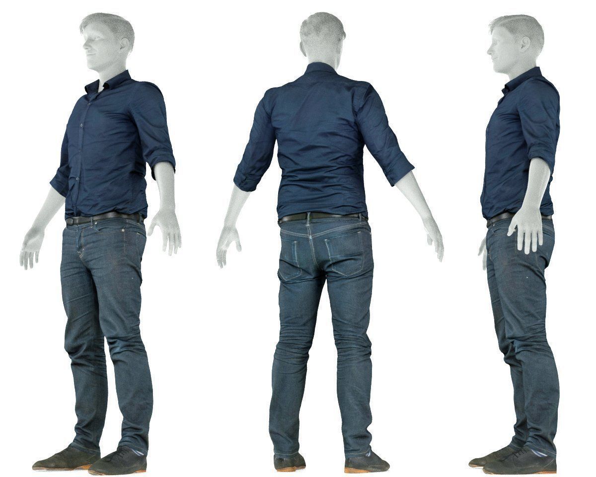 Male Casual Outfit 16 Shirt Pants Shoes Low-poly 3D model_1
