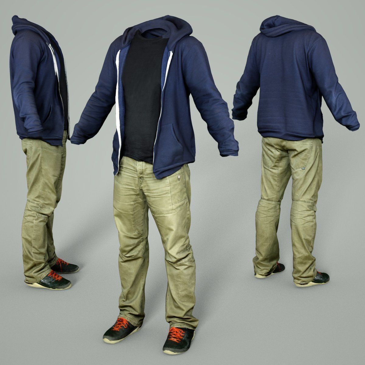 Male Casual Outfit 17 Hoodie Pants Footwear Low-poly 3D model_7