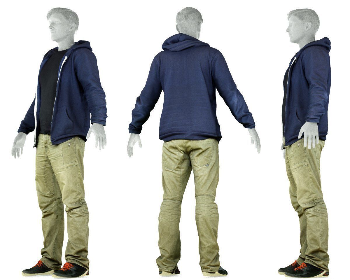 Male Casual Outfit 17 Hoodie Pants Footwear Low-poly 3D model_8