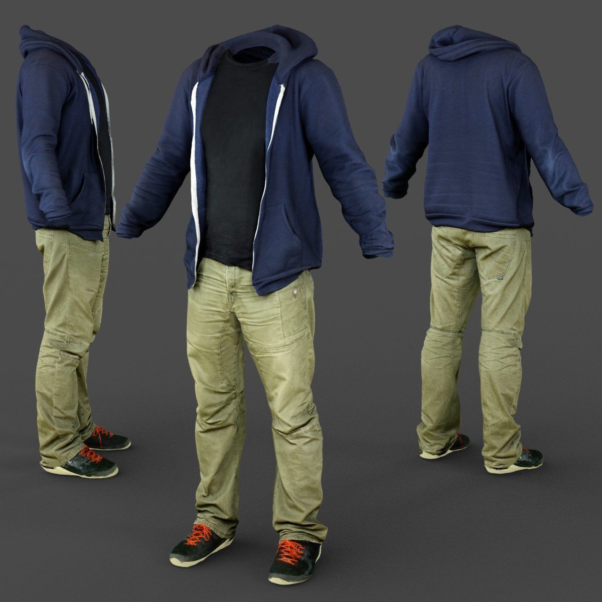 Male Casual Outfit 17 Hoodie Pants Footwear Low-poly 3D model_2