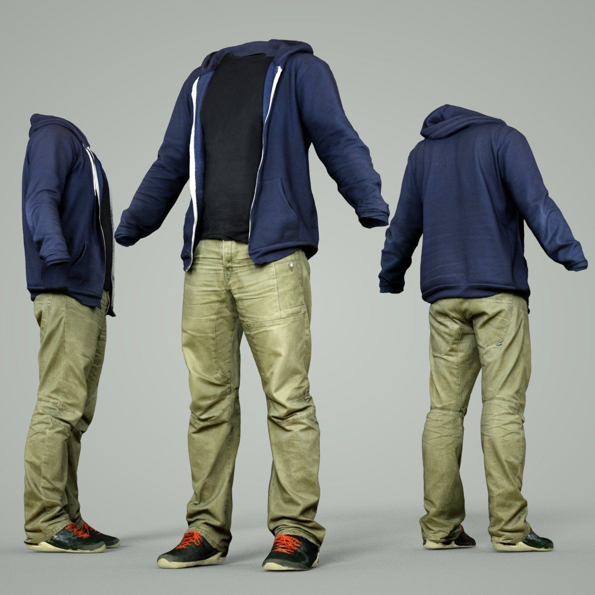 Male Casual Outfit 17 Hoodie Pants Footwear Low-poly 3D model_3