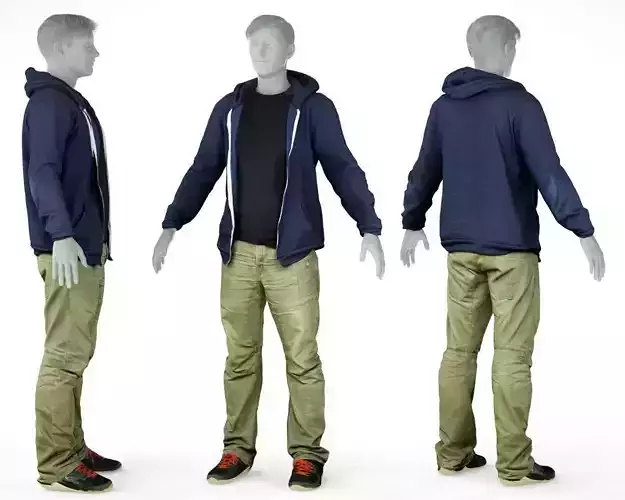 Male Casual Outfit 17 Hoodie Pants Footwear Low-poly 3D model