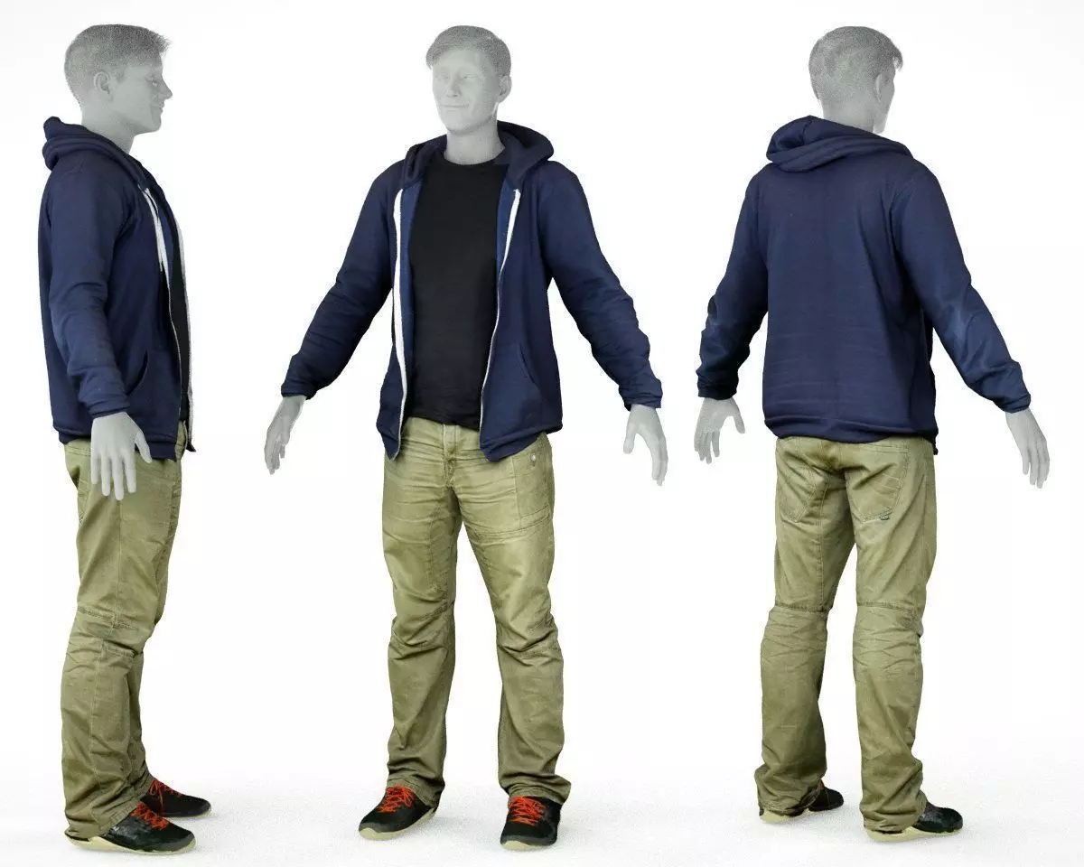 Male Casual Outfit 17 Hoodie Pants Footwear Low-poly 3D model_0