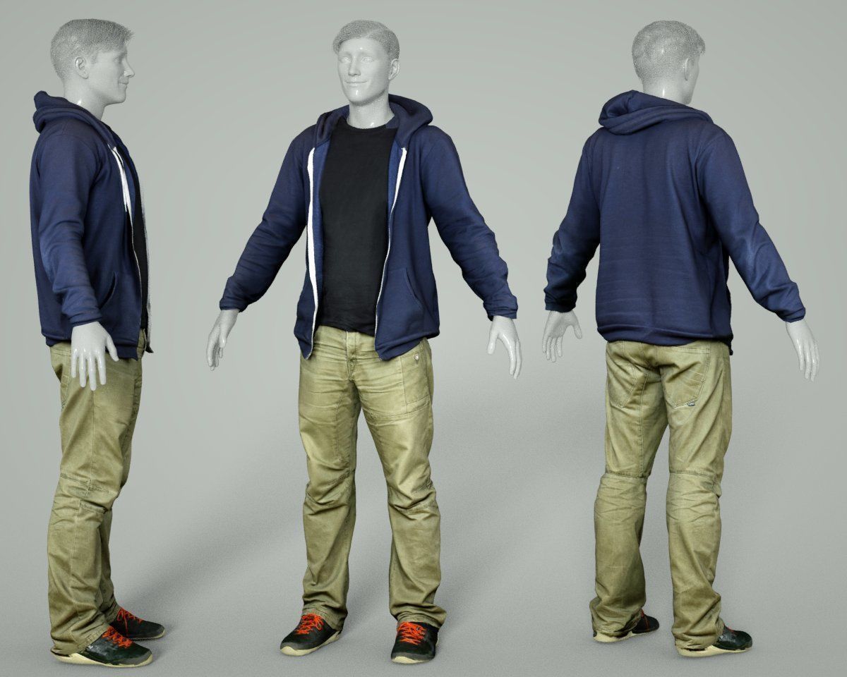 Male Casual Outfit 17 Hoodie Pants Footwear Low-poly 3D model_5