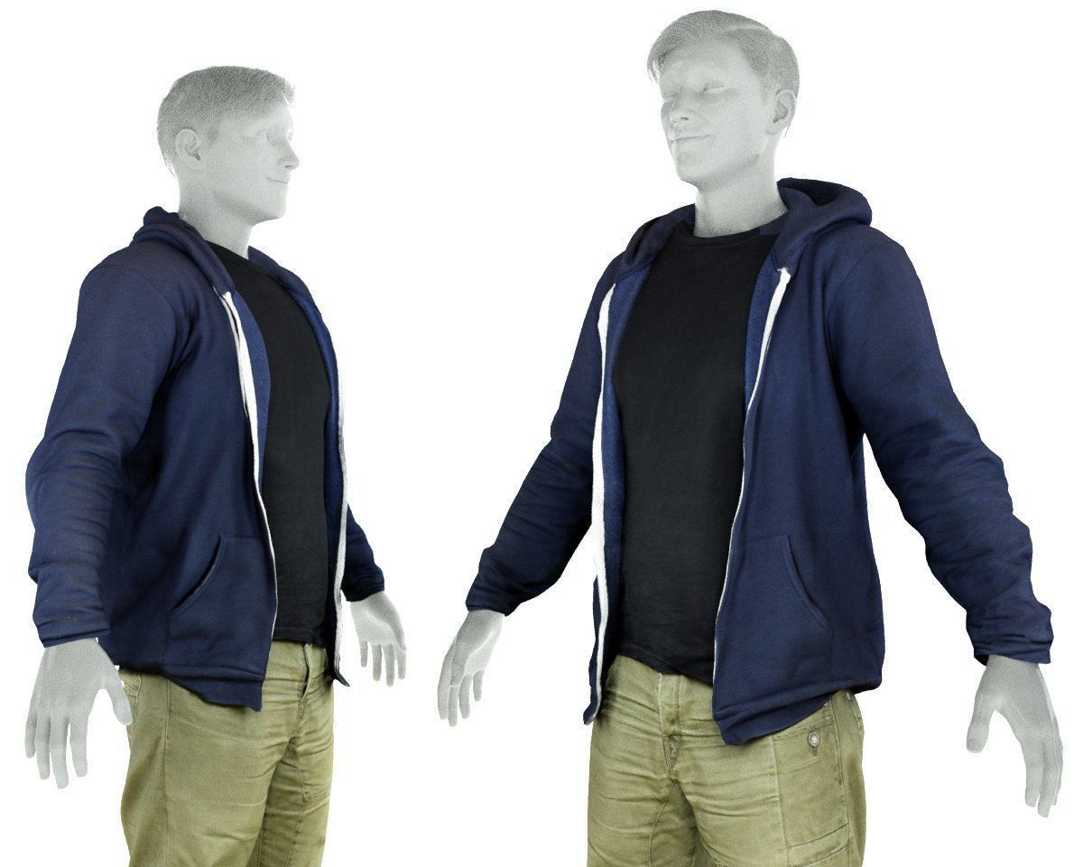 Male Casual Outfit 17 Hoodie Pants Footwear Low-poly 3D model_1
