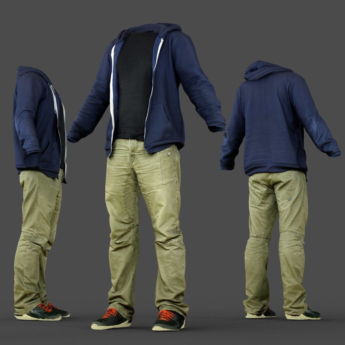 Male Casual Outfit 17 Hoodie Pants Footwear Low-poly 3D model_4