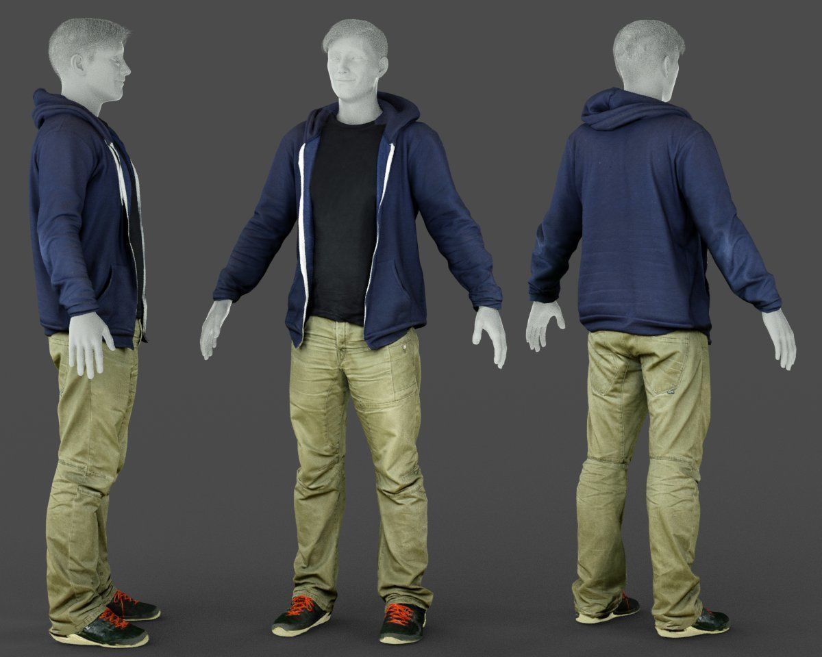Male Casual Outfit 17 Hoodie Pants Footwear Low-poly 3D model_6