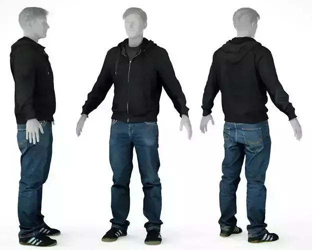 Male Casual Outfit 18 Hoodie Jeans Shoes Low-poly 3D model