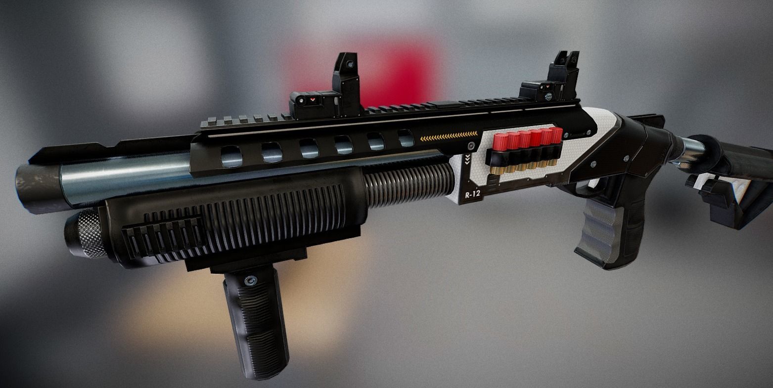 Futuristic Shotgun Low-poly 3D model_9