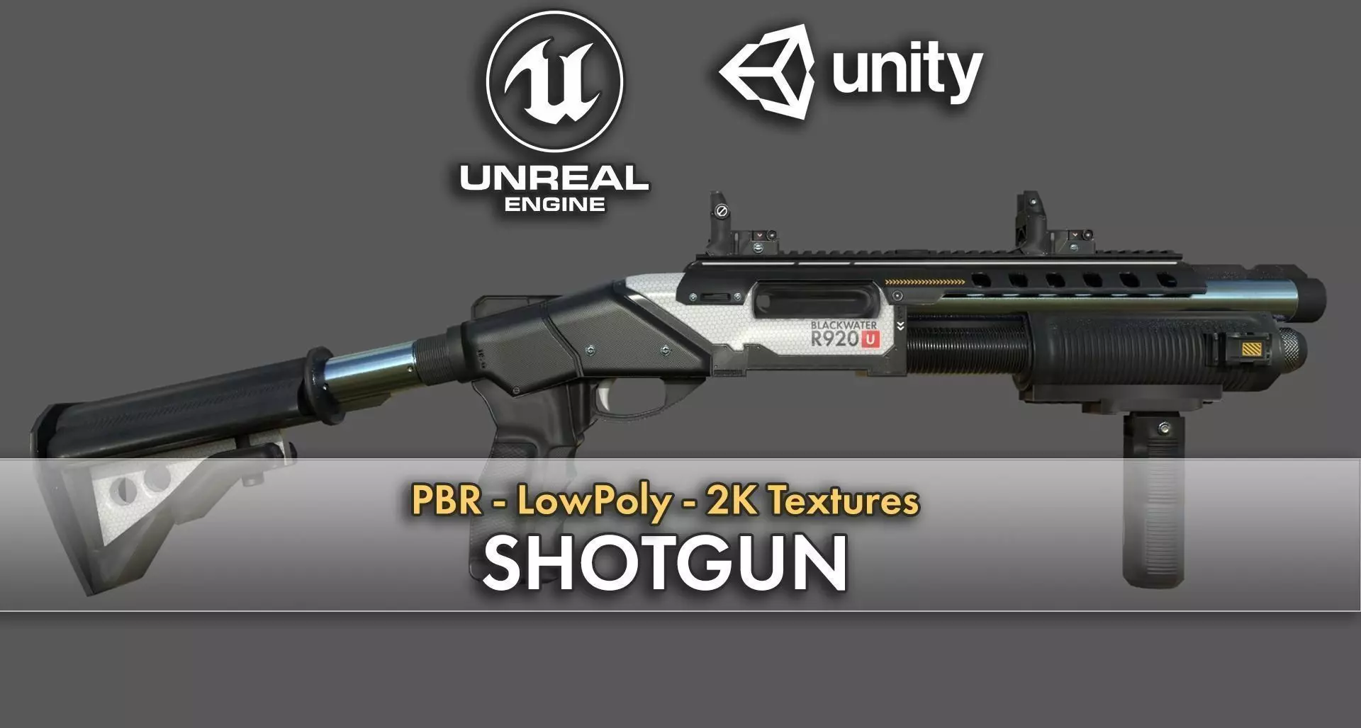Futuristic Shotgun Low-poly 3D model_0