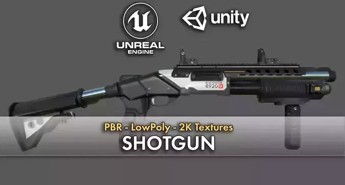 Futuristic Shotgun Low-poly 3D model