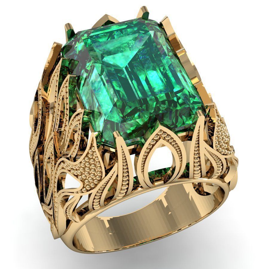  beautyful ring with emerald gem 3D print model_4