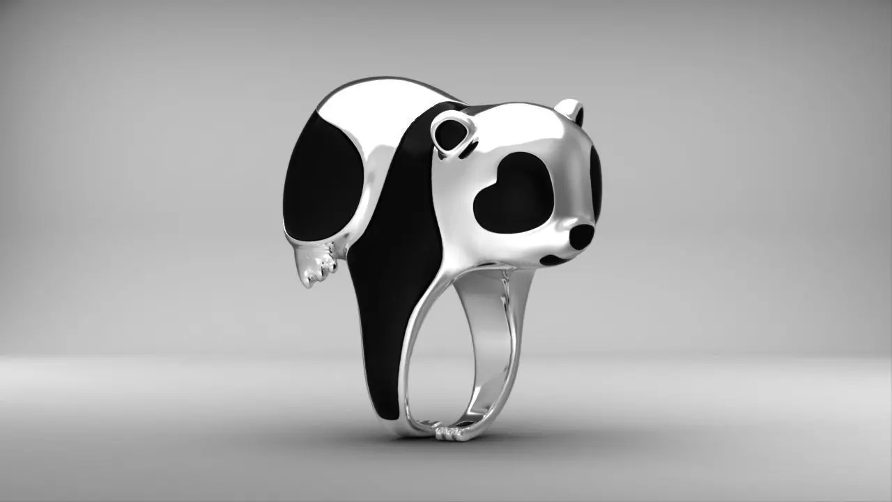 Panda ring  Enamel Nature jewelry Animal jewellery 3dm stl file 3D print model_0
