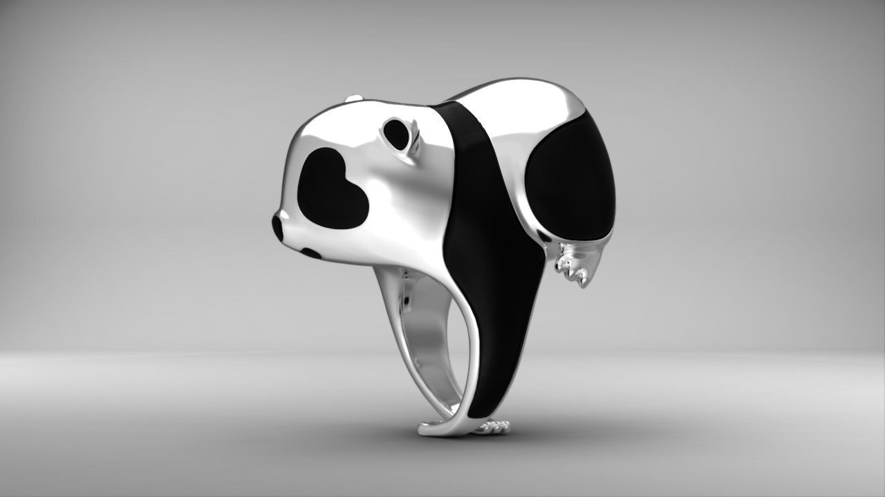 Panda ring  Enamel Nature jewelry Animal jewellery 3dm stl file 3D print model_1